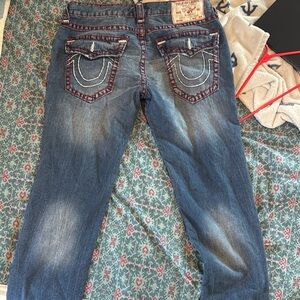 True Religion Blue Jeans with Red Stitching